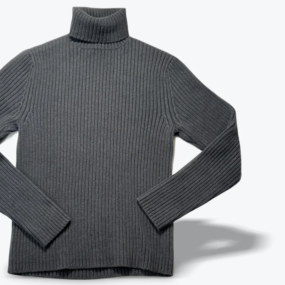 Banana Republic Turtleneck Sweater Mens Large L Stretch Ribbed Gray Cotton Blend
